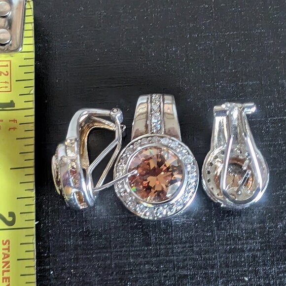 Sterling Silver Peach topaz earrings and pendant - Picture 2 of 8